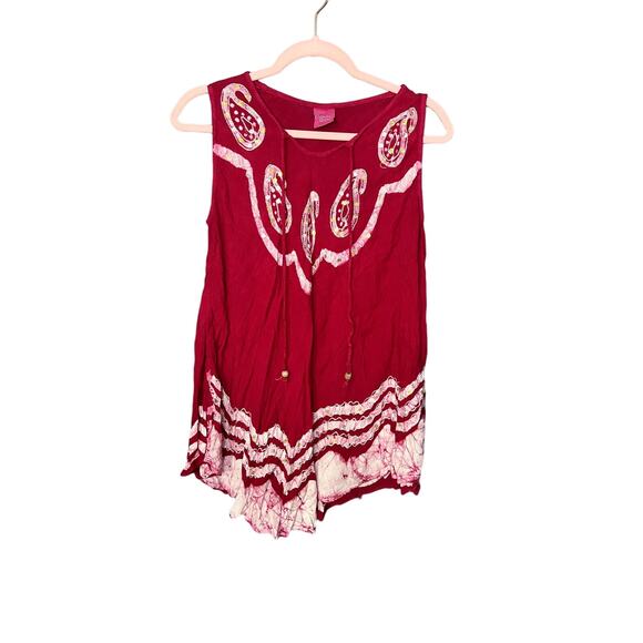 California Woman Tops - California Woman Free Size Red Pink Paisley Flowy Boho Beach Swimsuit Coverup